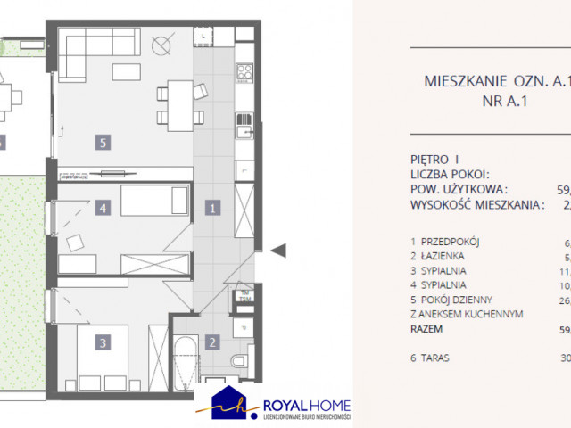 Wykończony apartament Dąbie 3 pokoje z tarasem